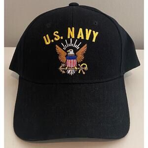 US Navy Black Top Eagle Logo Unisex Adjustable Hat NEW